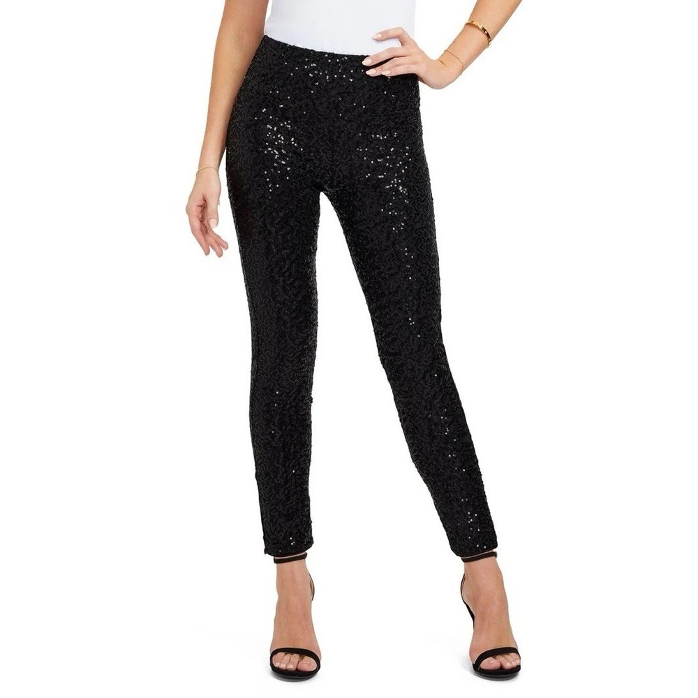 Tipsy Elves Black Sequin Pants Leggings Size Small Stretch Holiday Party NWT